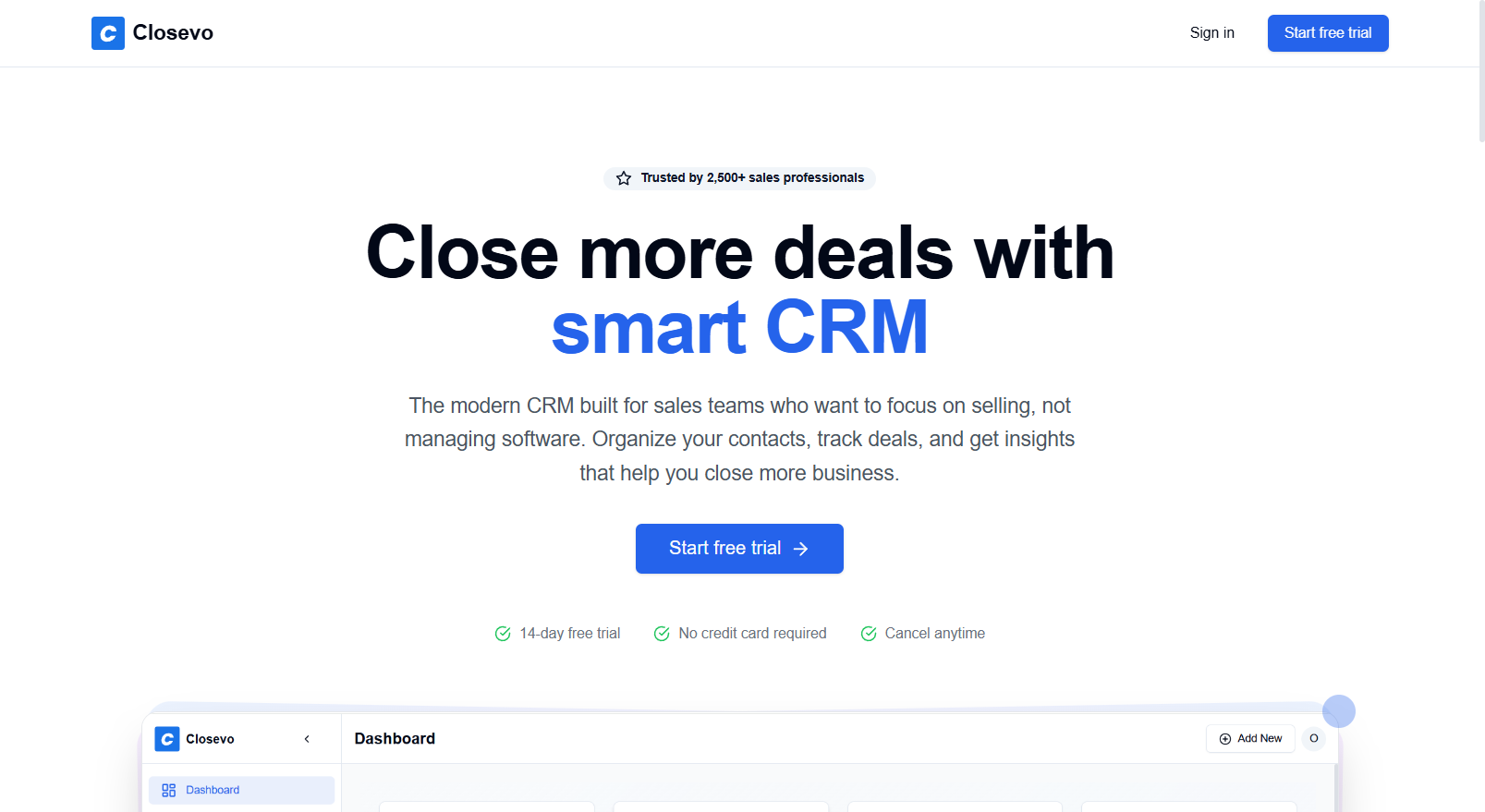Closevo - CRM Dashboard